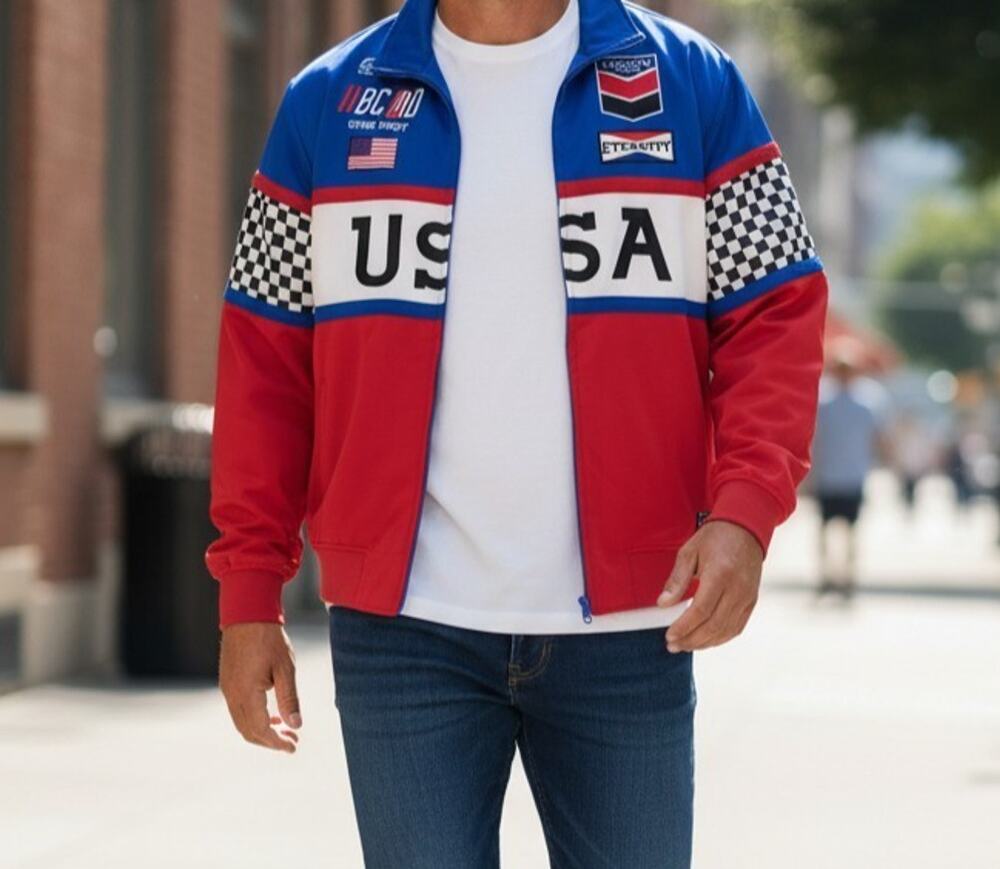 Eternity BC/AD Motor Sport Men's 3XL Zip Up Jacket Red White Blue USA Racing